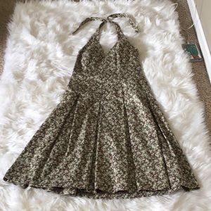 Brown floral halter a line midi dress